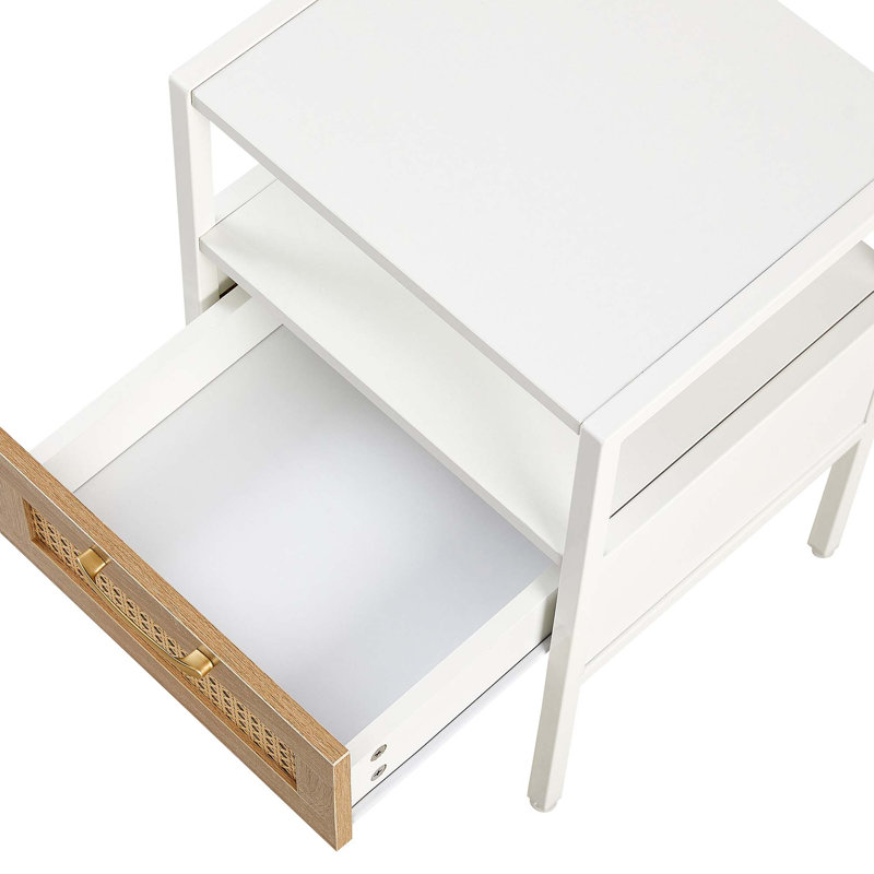 Set Of 2, Rattan Nightstand With Drawer, Metal Legs, Individual