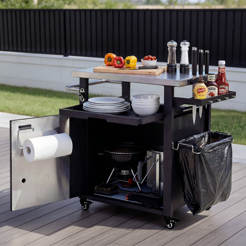 Îlot de cuisine extérieur avec support à épices et à papier et housse imperméable