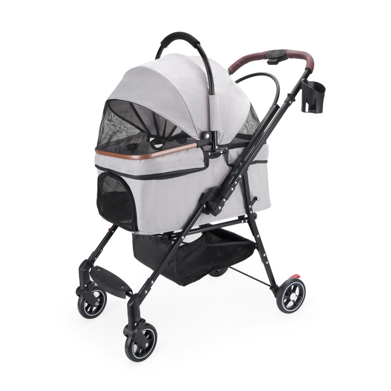 Poussette pliable pour animaux avec transporteur séparable et roues pivotantes à 360 °, Gris