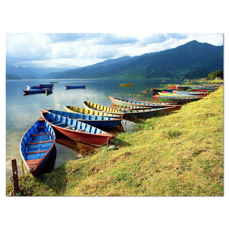Color Boats in Phewa Lake - Boat Canvas Art Print, 30" H x 40" W x 1.5" D, Wrapped Canvas