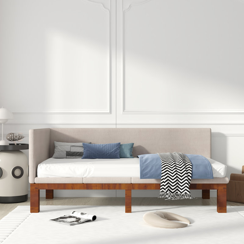 Lit de jour simple avec matelas Manisa, Cadre brun / tête de lit beige