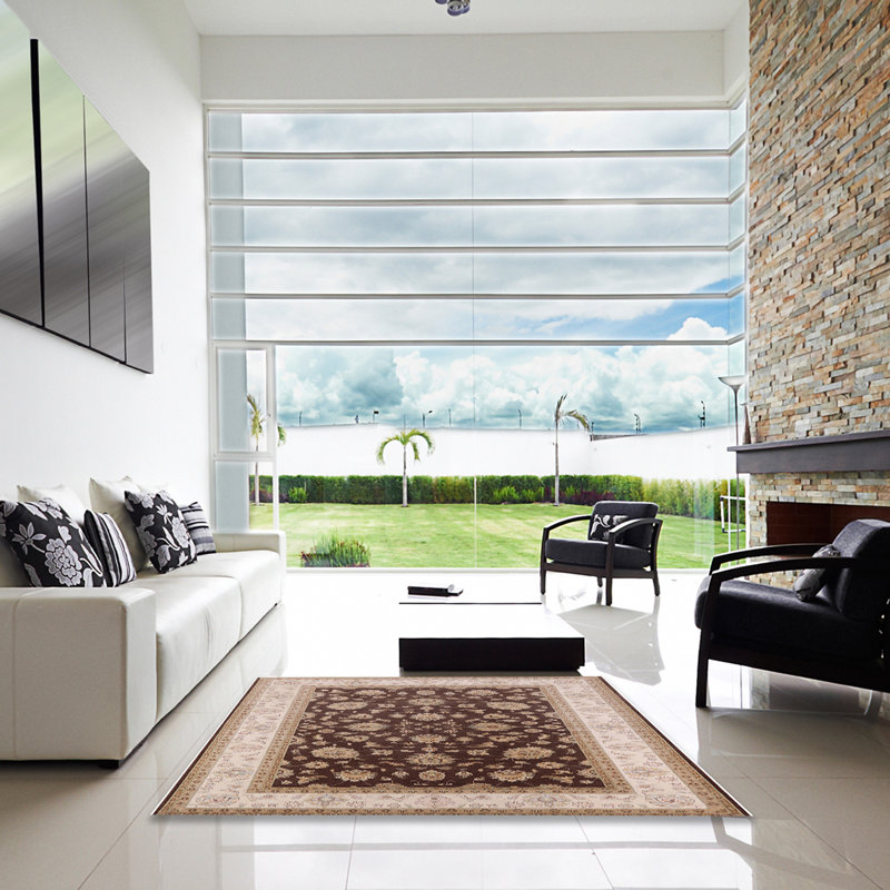Tapis brun à motif floral Manitoba, Carré 3 pi