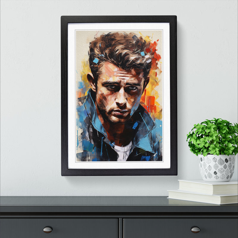 James Dean Expressionism - Single Picture Frame Print on Wood, Black, 46cm H x 34cm W x 2cm D