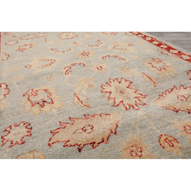 Tapis bleu rectangulaire en laine noué à la main 2 pi 10 po x 4 pi 10 po Revonda