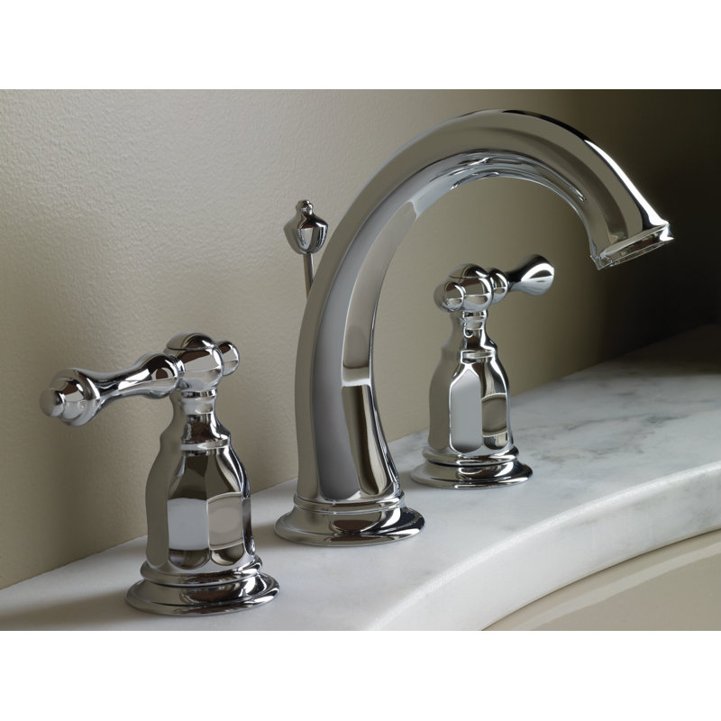 Kohler Kelston Widespread Bathroom Faucet with Pop-Up Drain Assembly, 3-Hole Low Arc 2-Handle Bathroom Sink Faucet, 1.2 gpm