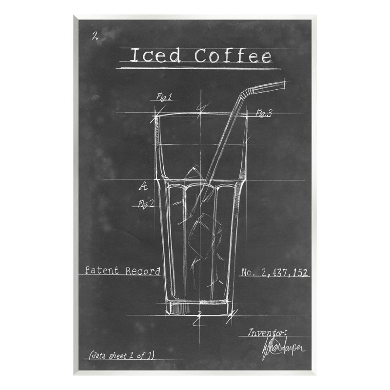 «Icent Coffee», brevet, graphique, plaque, art mural par Ethan Harper, H 19 po x l 13 po x P 0,5 po
