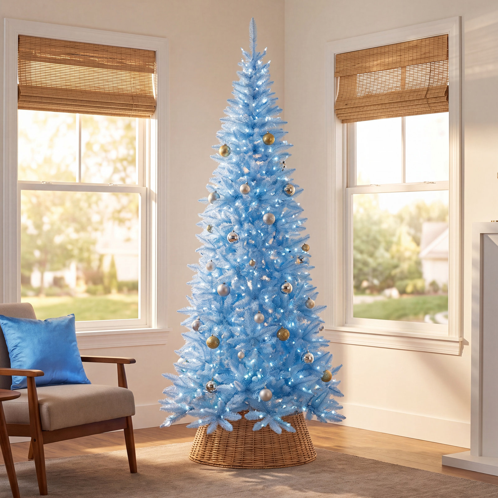 Sky Blue Fir Pre-Lit Fir Christmas Tree, 9' H