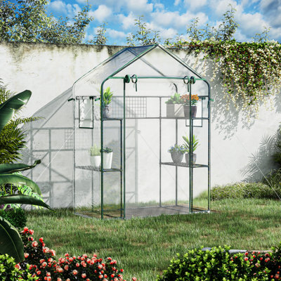 Walk-In Greenhouse For Outdoors - Plants From Cold, 6 Shelves, Trellis, Mesh Screens Ventilation Portable Garden Control Scorching, Screens, Assembly Required 1-2 People