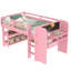 Lit mezzanine simple rose avec bureau, panneau de fibres à densité moyenne, contreplaqué de pin, support robuste, peu encombrant-168014055-168014053