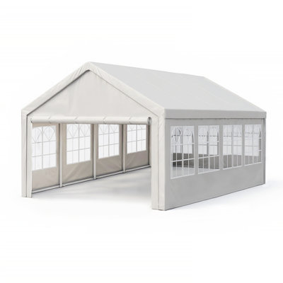 13 pi. L 26 pi. D Tente de réception en acier robuste avec 4 parois latérales amovibles, abri de voiture extérieur imperméable pour barbecue de mariage sur le patio, blanc