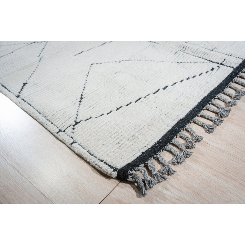 Tapis ivoire raffiné en laine noué à la main Marrakech, Rectangle de 5 pi x 8 pi