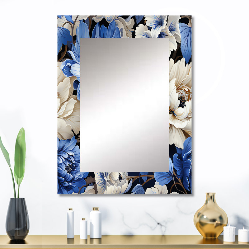 Bilke bleu cobalt Renaissance florals motif victorien - miroir mural floral unique, miroir de chalet, art en métal imprimé