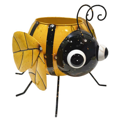 Metal Bumblebee Planter Garden Art Flower Pot Yard Art Decoration