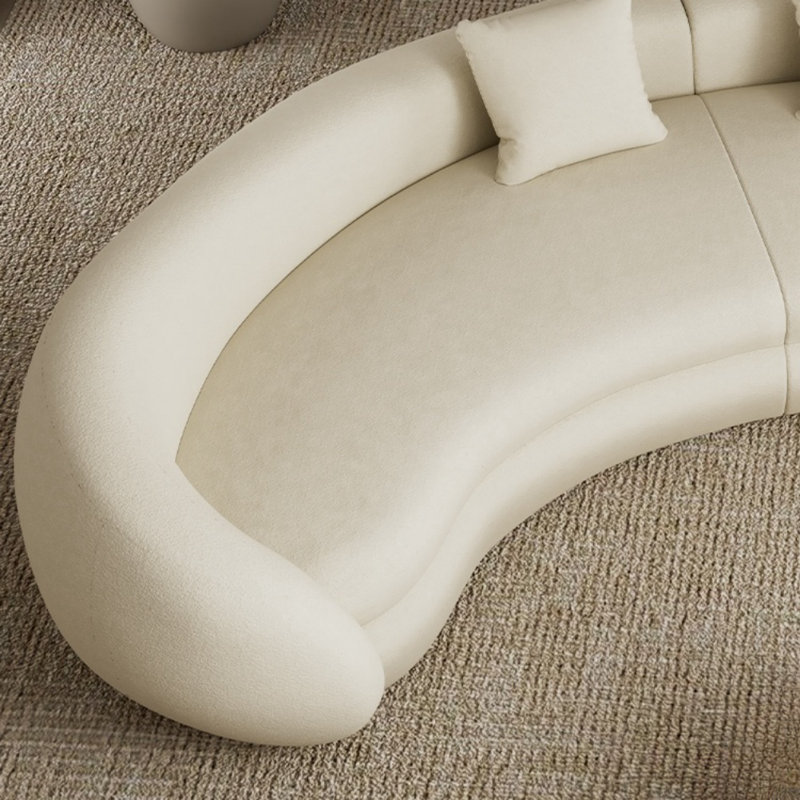 Minimalist Modern Curved Sofa, Off White, 29.53” H x 110.24” W x 51.18” D