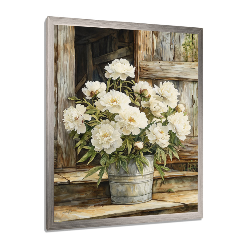 Paulette - impressions murales florales, Impression d'un seul cadre photo, Argent argent, H 40 po x l 30 po
