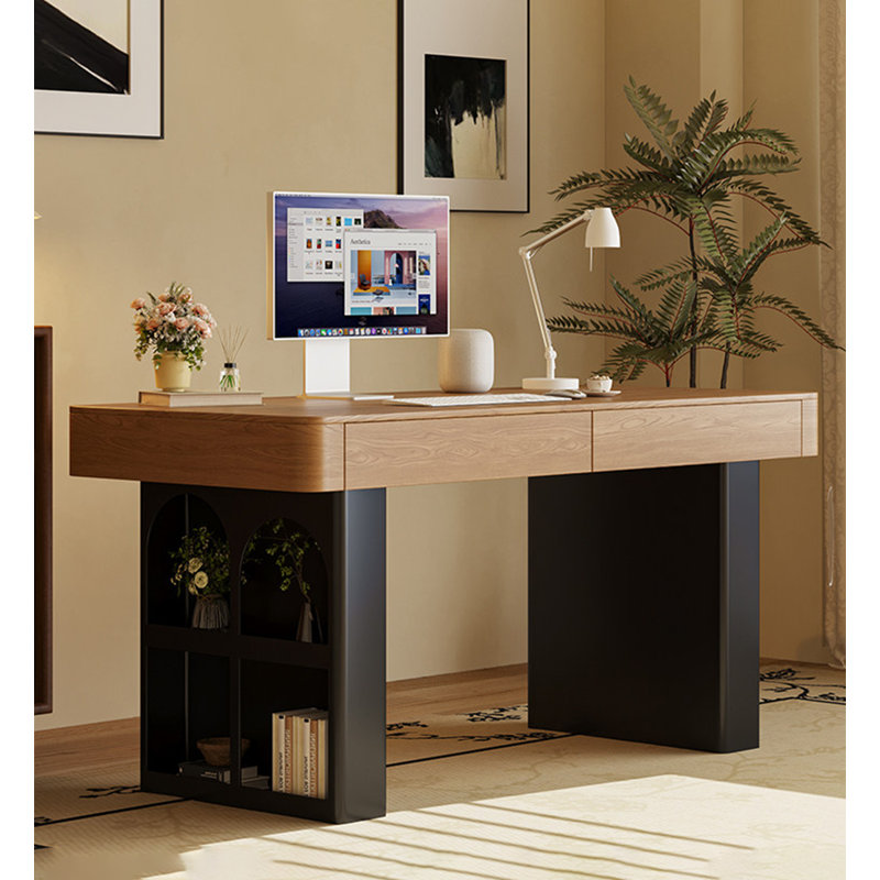Bureau de travail rétro avec deux tiroirs et rangement latéral, H 29,53 po x l 47,24 po x P 21,65 po