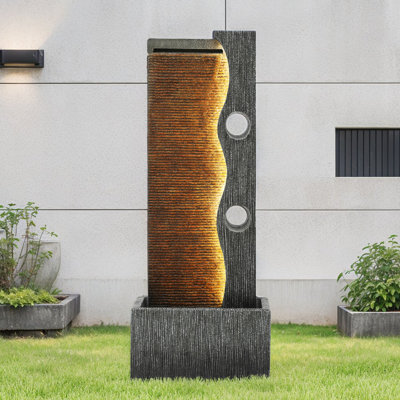 Handcrafted Outdoor Weather Resistant Waterfall Fountain with Lights