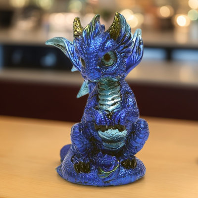 3.25"H Blue Dragon with Glass Eyes Figurine