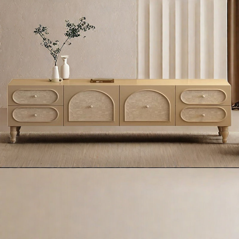 Meuble télé avec rangement Shell, 70.9'', Crème, crème