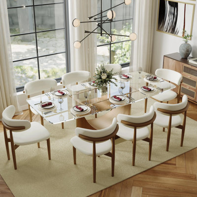 Mid-Century Modern Wood Dining Chairs, Upholstered Solid Wood Dining Chair Side Chair, Fully Assembled