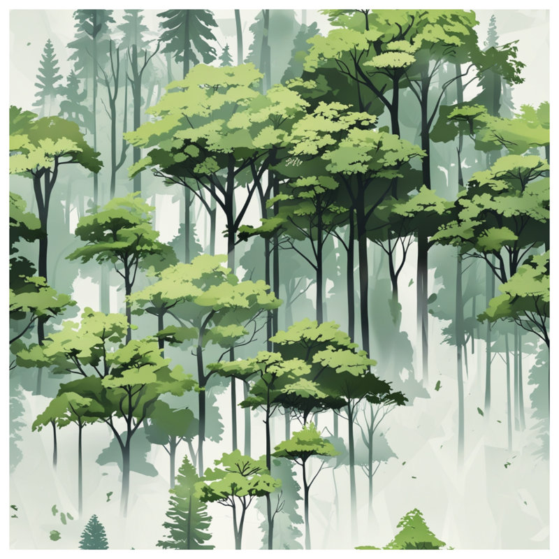 Tapisserie murale «Lush Green Forest Illustration» - Décoration murale arbres, 104 po H x 88 po avec 4 œillets