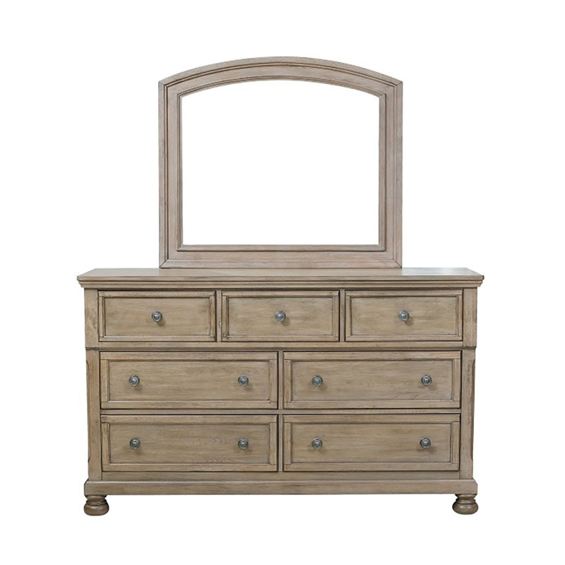 Commode 7 tiroirs avec miroir Welston, Jaune