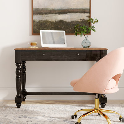 Avarie Solid Wood Solid Wood Writing Desk with Built-In Electrical Outlet