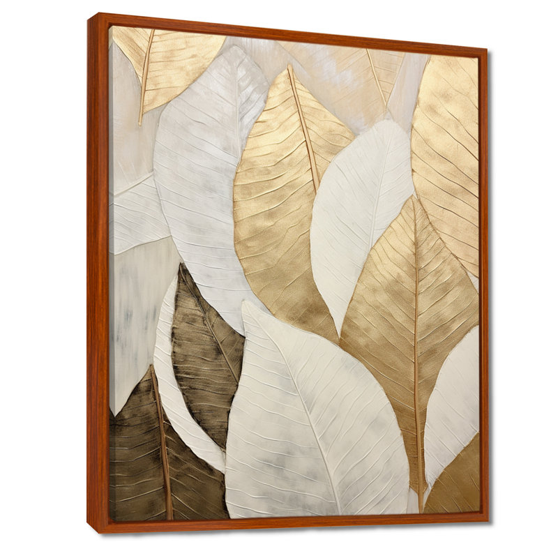 «Gold Minimalisme Leaves Collage III - Leaves», reproduction d'art sur toile encadrée, H 40 po x l 30 po x P 1,5 po