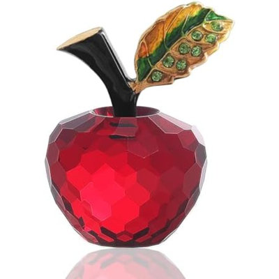 Mini Glass Red Apple Collectible Figurines Fake Apple Gift Crystal Papperweights Glass Fruit Decor For Home Kitchen Tabletop Centerpiece Ornaments (Red)