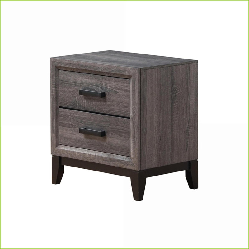 Mirage Grey Modern Nightstand with 2 Drawers, Gray