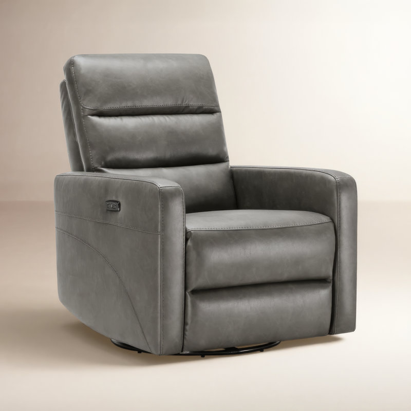 Mila Leather Rocking Swivel Power Recliner, Copley Pewter Vegan Leather