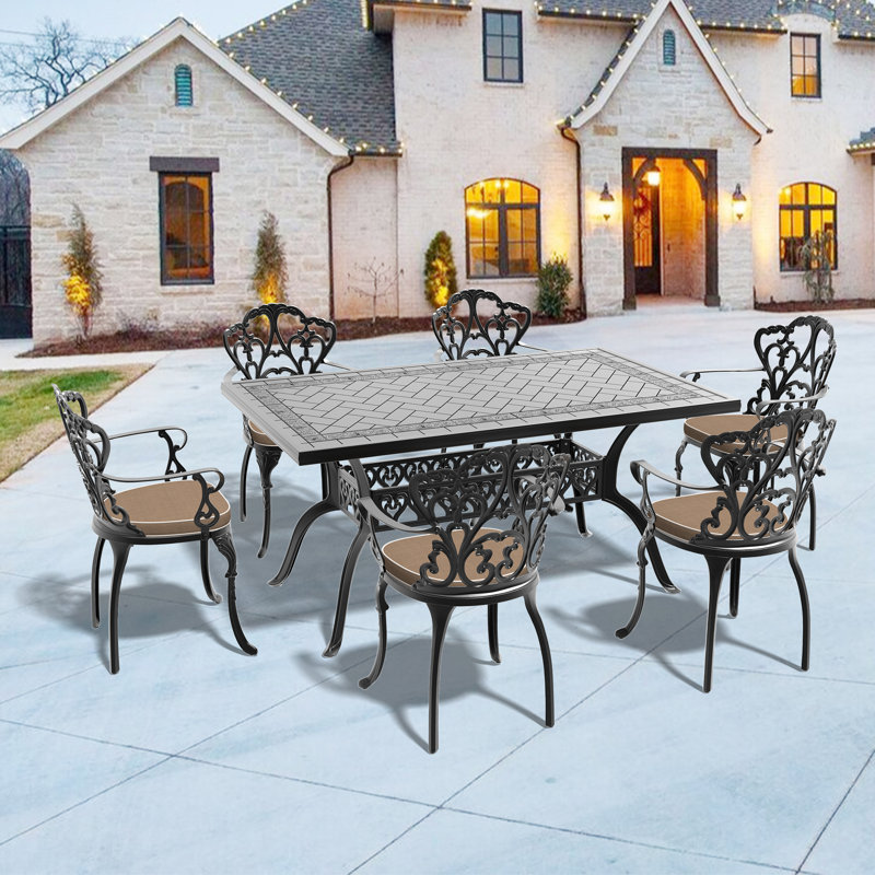 Tameia Patio Dining Set with , Cushions Included, 22.05" D x 21.65" W x 35.83" H, 6