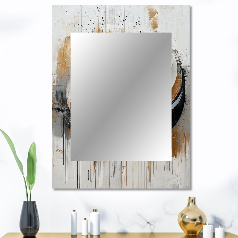 Encre noire et blanche Organic Fusion II - miroir de formes abstraites, miroir mural décoratif doré, impression d'art en métal