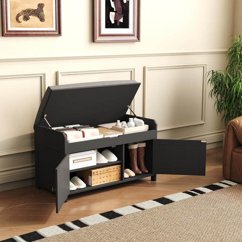 6 Pair Shoe Storage Bench, Black