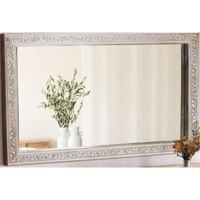 Rustic Solid Wood Wall Mirror, Farmhouse Vanity Mirror, 30" x 18", White Antique