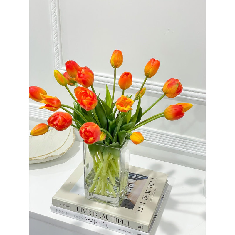 Arrangement floral tulipes dans un vase, Orange