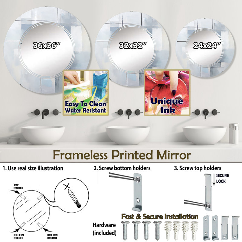 Crumlin - Miroir mural rond moderne, 24 po x 24 po