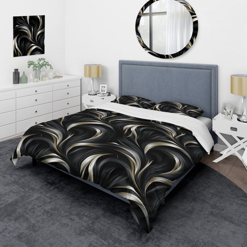 Ensemble de housse de couette Deep Black Silver Elegance VI - Glam, Housse de couette simple + 1 taie décorative stan