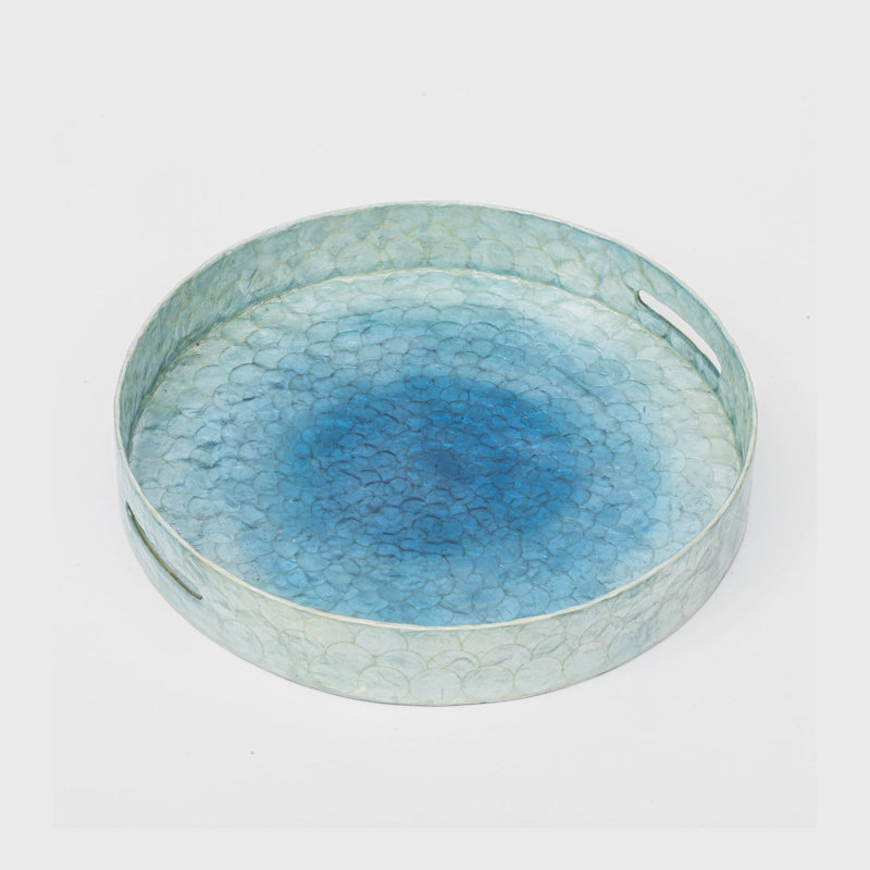 Capiz Shell Decorative Tray, Blue, Blue