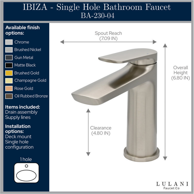 Single-handle Bathroom Faucet with Drain Assembly, Chrome