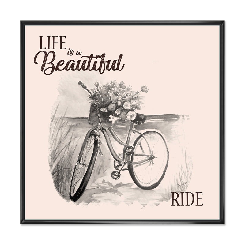 " Life Is Beautiful Vintage Bicycle ", 16" H x 16" W x 1" D, Black Floater Framed Canvas