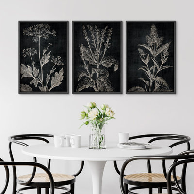 Minimalist Leaves " Botanical Sketch Black And White Elegant Plant Illustrations Modern Art Decor Living Room " 3 - Pieces