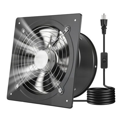 10 Inch Exhaust Fan, 988 CFM High Velocity Wall Mount Vent Fan with On/Off Control, Low Consumption, Portable Ventilation Extractor for Attic,Garage,Basement,Workshop,Kitchen, Chicken Coop,Black