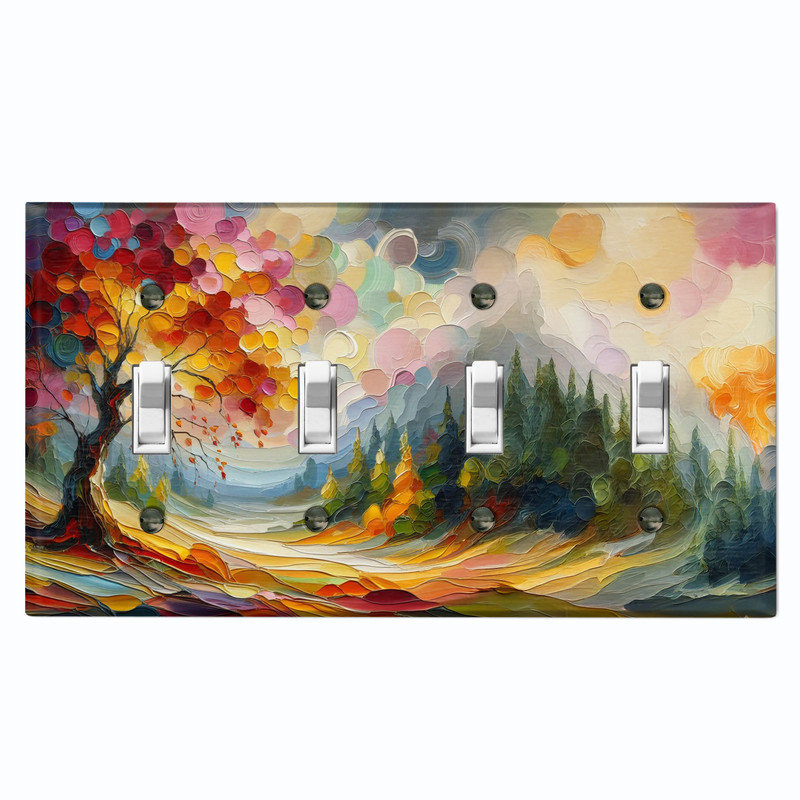 Couvercle de plaque d'interrupteur en métal; Toile à bascule de taille standard US 4 - image imprimée d'un arbre en automne