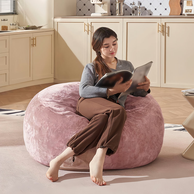 Bean Bag Chair, Memory Foam Filled, Large Beanbag Chairs For Adults And Teens, Soft Sofa With Removable Flannel Cover, Round Couch For Living Room Bedroom College Dorm