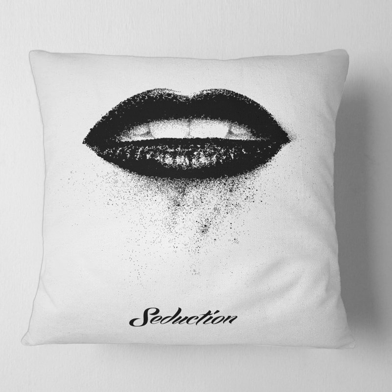 Lèvres noires monochromes - Coussin imprimé moderne, 18" x 18"