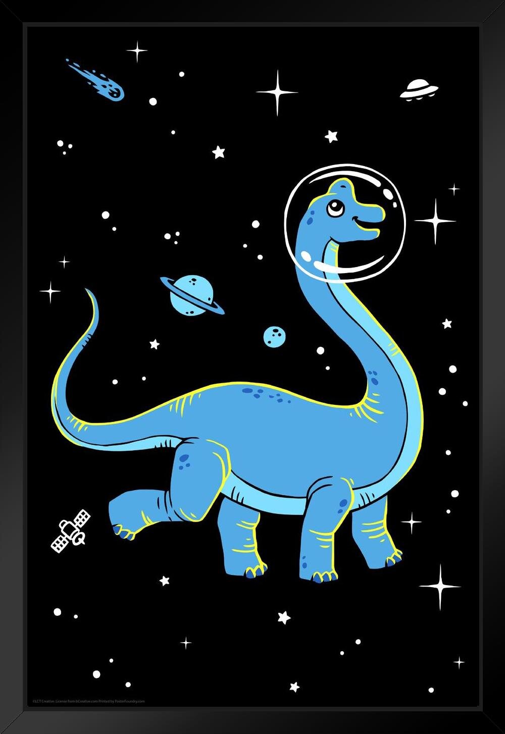 For Wall Poster Zoomie Framed In Dinos Room Prints Art Pictures Kids Space Art Wall Black Kids Framed Brachiosaurus Dinosaur Space Science Dinosaur 14x20 Dinosaur For Wall Meteor Dinosaur Wood Decor Poster