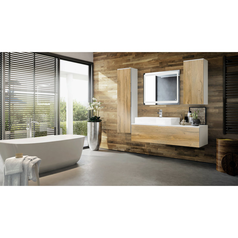 Aariyona 4-Piece Bathroom Furniture Suite, Natural Oak, Does not feature a mirror