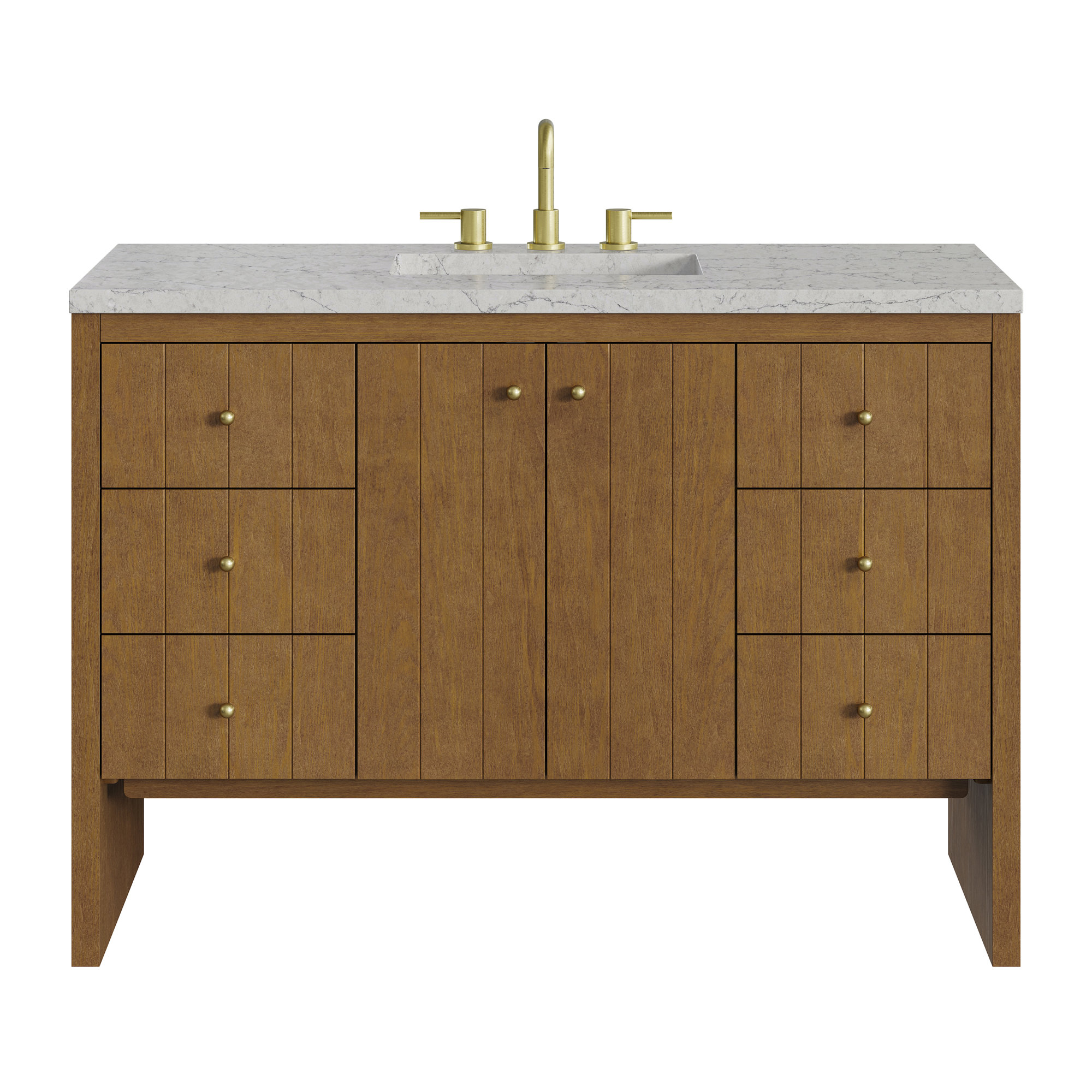Hudson 48'' Single Bathroom Vanity, Honey Oak, Ethereal Noctis, 8" Widespread