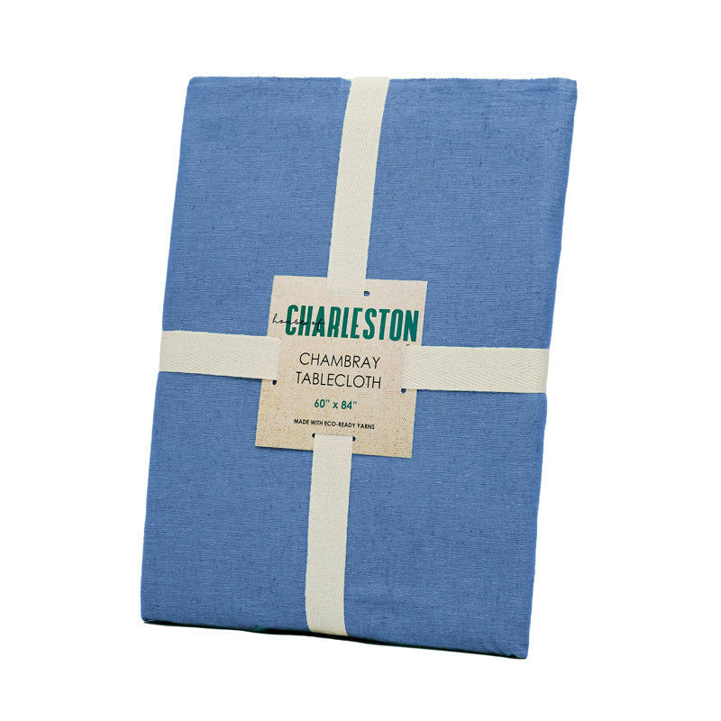 Charleston Woven Cotton Rich Tablecloth  60"x102" In Ash Blue, Blue, 102" L x 60" W